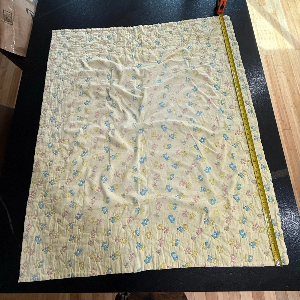 Vintage Care Bears Yellow Quilt Baby Blanket / Crib Blanket